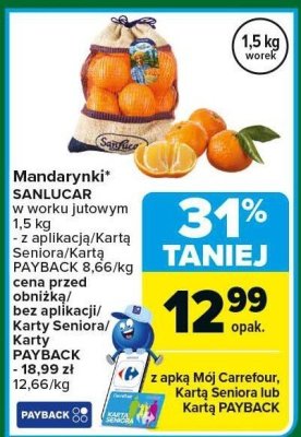 Mandarynki SANLUCAR w worku jutowym 1,5 kg promocja w Carrefour