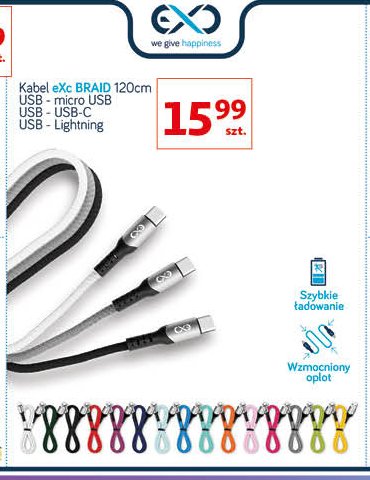 Kabel usb-micro usb braid 1.2 m biały Exc promocja
