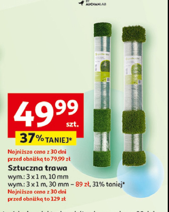 Sztuczna trawa 3 x 1 m gr. 30 mm promocja w Auchan