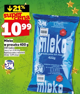 Mleko w proszku OSM Siedlce 400g promocja w TOPAZ