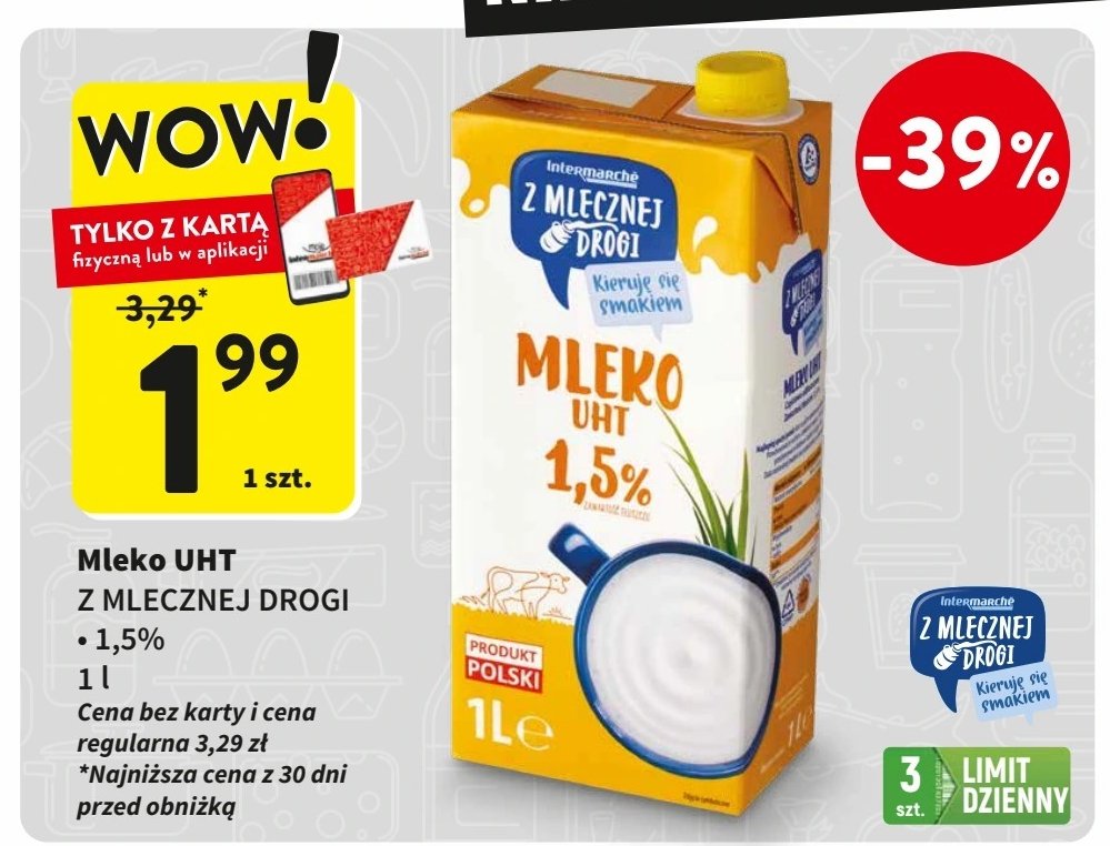 Mleko 1.5 % Z mlecznej drogi promocja w Intermarche