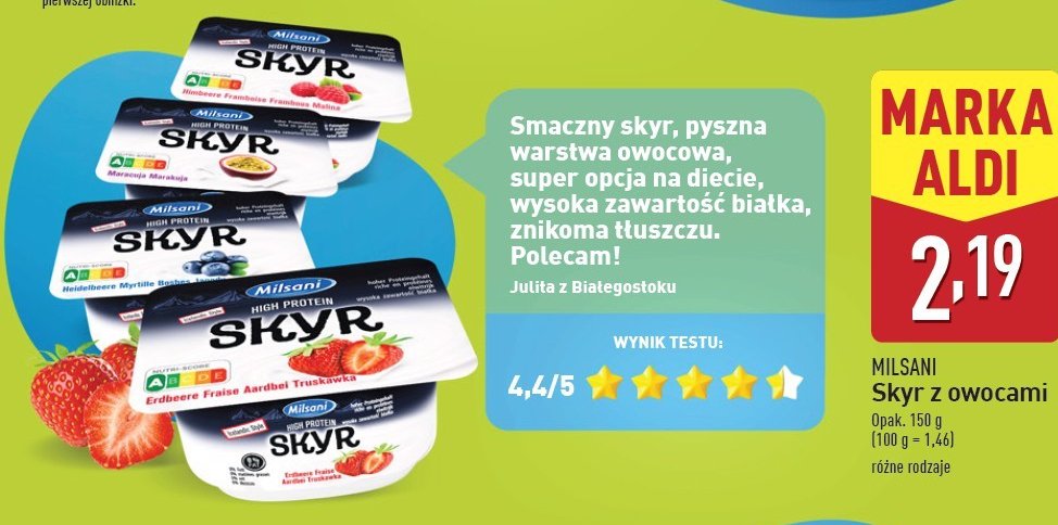 Jogurt skyr marakuja Milsani promocja w Aldi