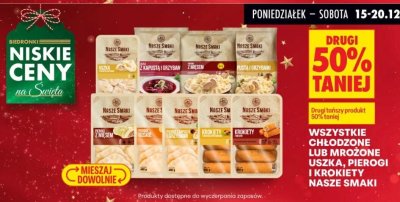 Uszka, pierogi i krokiety mrożone wszystkie rodzaje drugi produkt -50% promocja w Biedronka