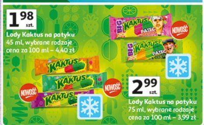 Lody Kaktus na patyku 75 ml, wybrane rodzaje promocja w Auchan