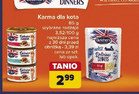 Karma dla kota z tuńczykiem i rybą morską Butcher's classic delicious dinners promocja