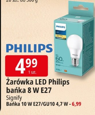 Żarówka LED Philips barwa 8W E27 Signify Bańka 10 W E27/GU10 4,7 W promocja w Leclerc