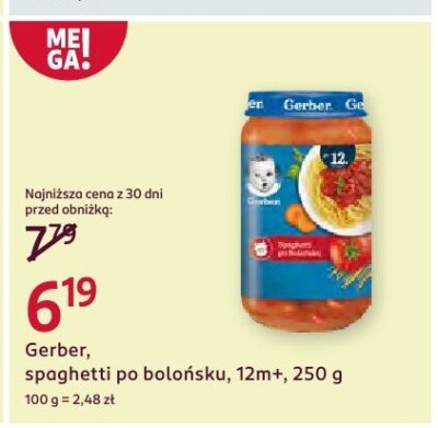 Spaghetti Gerber, po bolońsku, 12m+, 250 g promocja w Rossmann