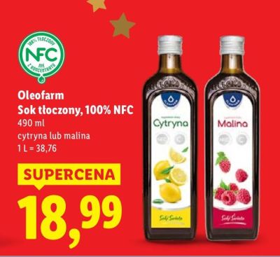 Sok tłoczony 100% NFC malina promocja w Lidl