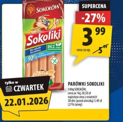 Parowki Sokoliki 140g (cały asortyment) promocja w Arhelan