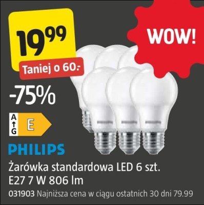 Żarówka standardowa LED PHILIPS 6 szt. E27 7 W 806 lm promocja w Jula