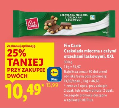 Czekolada mleczna Fin Carré z całymi orzechami laskowymi XXL promocja w Lidl