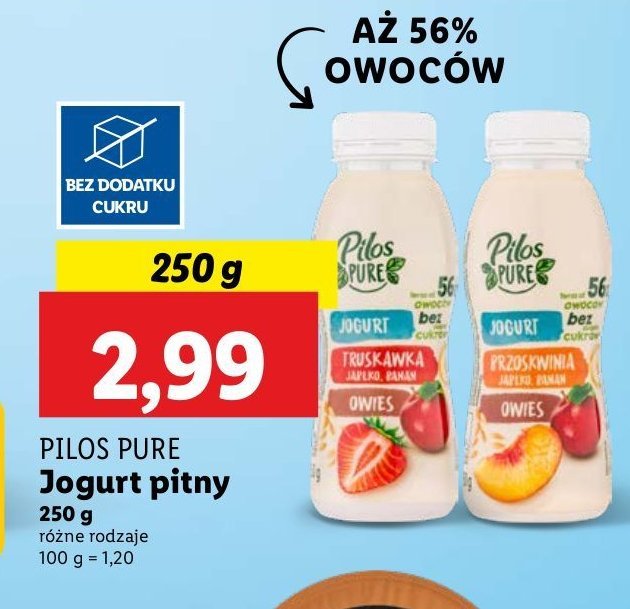 Jogurt brzoskwinia-banan-owies Pilos pure promocja