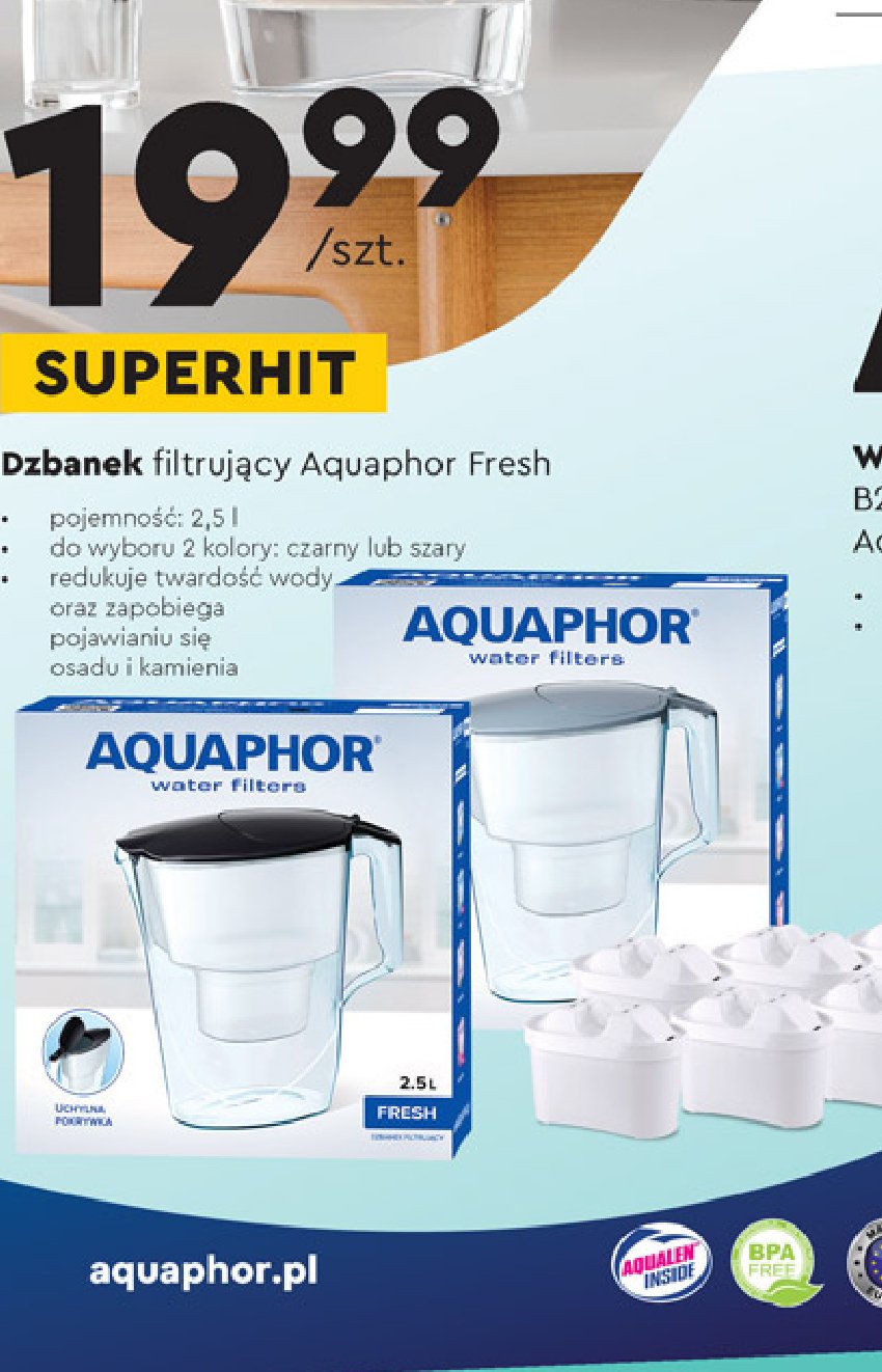 Dzbanek filtrujący fresh 2.5 l szary Aquaphor promocja