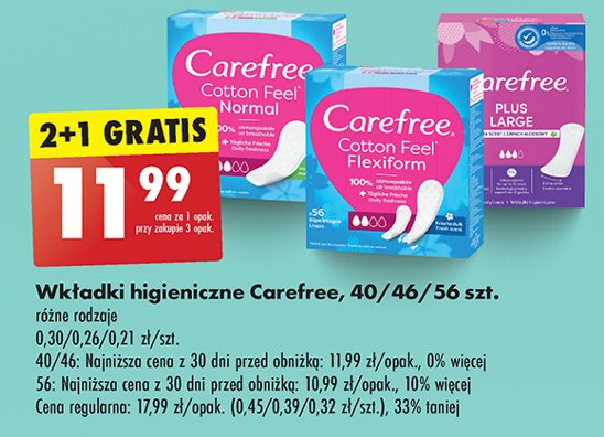 Wkładki higieniczne cotton feel Carefree flexi comfort promocja