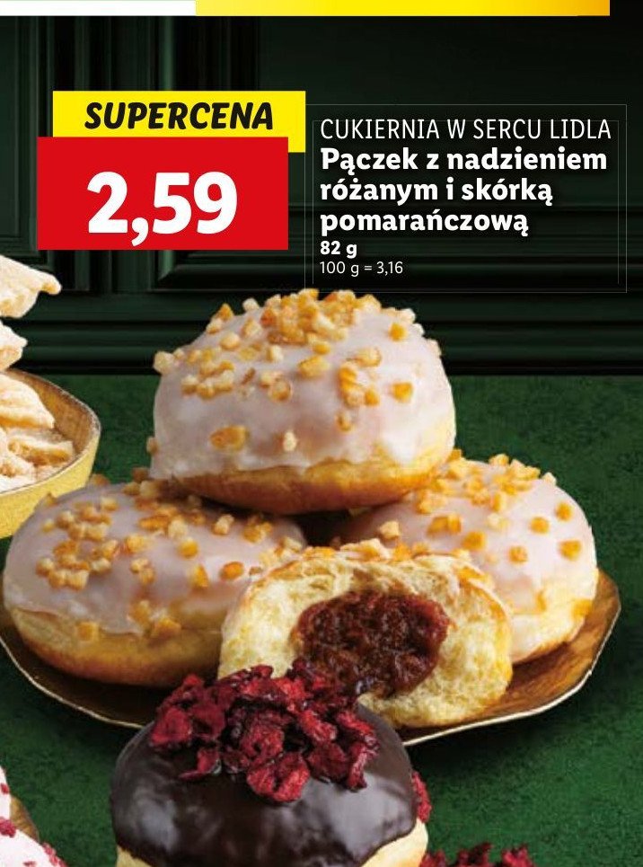 Pączek z nadzieniem różanym i skórą pomarańczową Cukiernia lidla promocja w Lidl