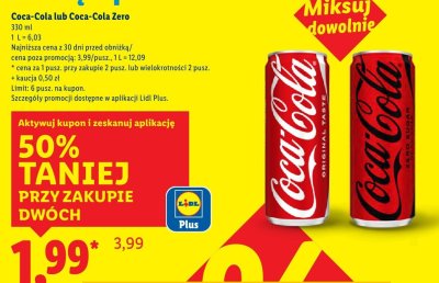 Napój Coca-Cola lub Coca-Cola Zero promocja w Lidl