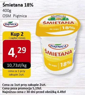 Śmietana 18% OSM Piątnica promocja w Market Point