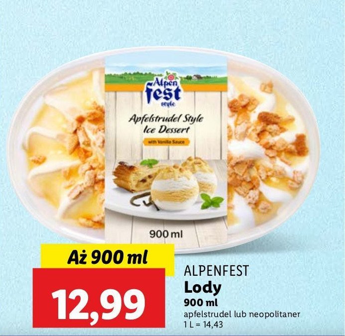 Lody o smaku szarlotki z sosem waniliowym Alpen fest promocja