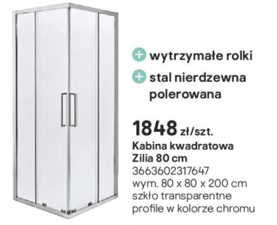 Kabina kwadratowa Zilia 80 cm promocja w Castorama