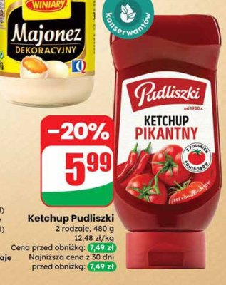 Ketchup Pudliszki 2 rodzaje promocja w Dino