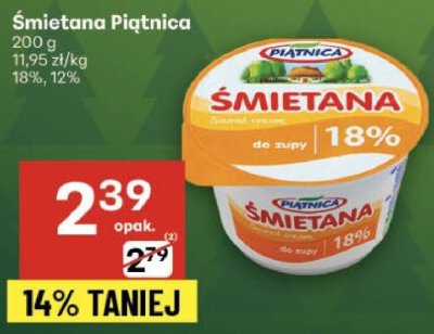 Śmietana Piątnica 200g 18%, 12% promocja w Delikatesy Centrum