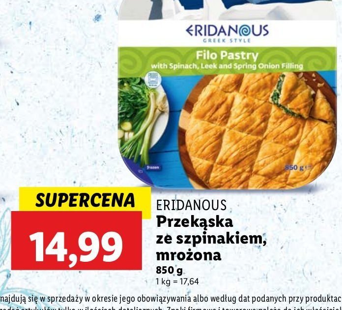 Przekąska filo ze szpinakiem Eridanous promocja w Lidl