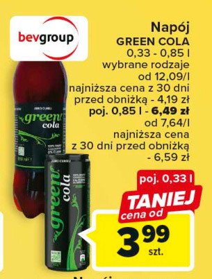 Napój zero Green cola promocja
