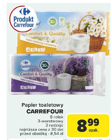 Papier toaletowy lawendowy Carrefour essential promocja