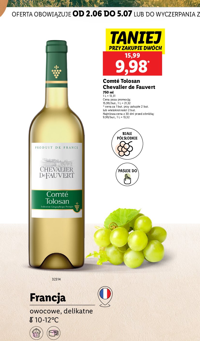 Wino COMTE TOLOSAN CHEVALIER DE FAUVERT promocja w Lidl