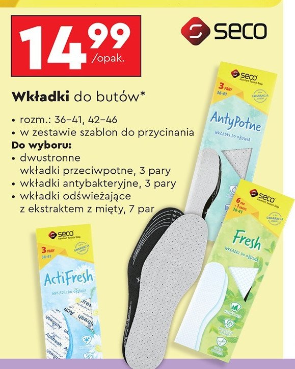 Wkładki do butów odświeżające mięta SECO promocja w Biedronka