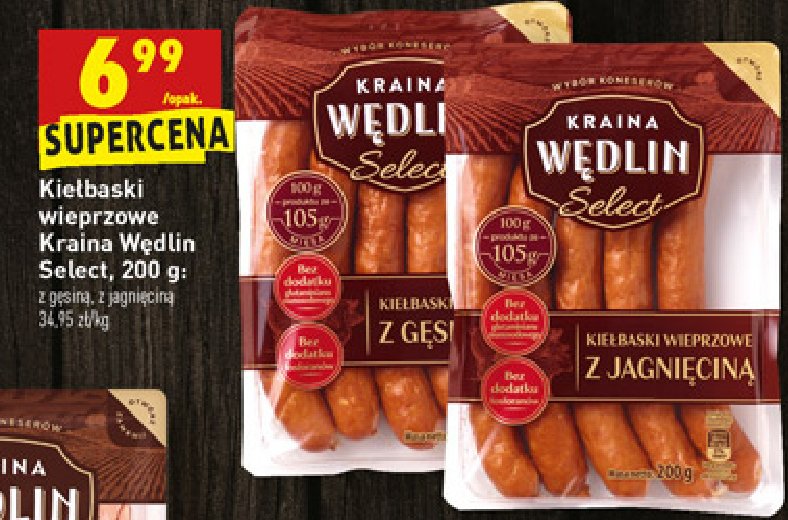Kiełbaski wieprzowe z gęsiną Kraina wędlin select promocja