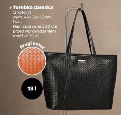 Torebka damska (2 kolory) wym. 43×32×15 cm Netto promocja w Netto
