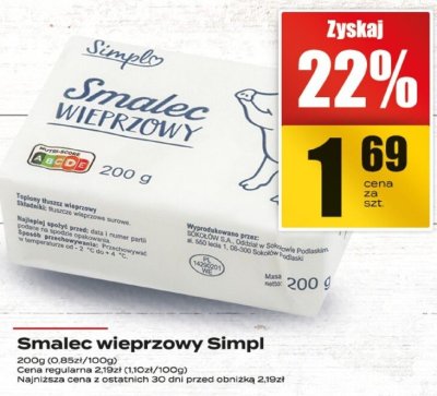 Smalec wieprzowy Simpl promocja w Supeco