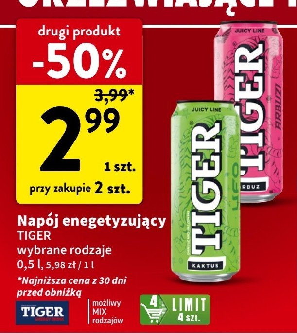 Napój arbuz Tiger energy drink juicy line promocja w Intermarche