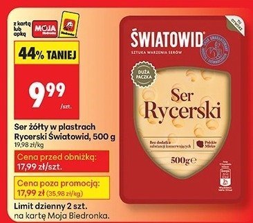 Ser żółty w plastrach Ser Rycerski Światowid 500 g promocja w Biedronka