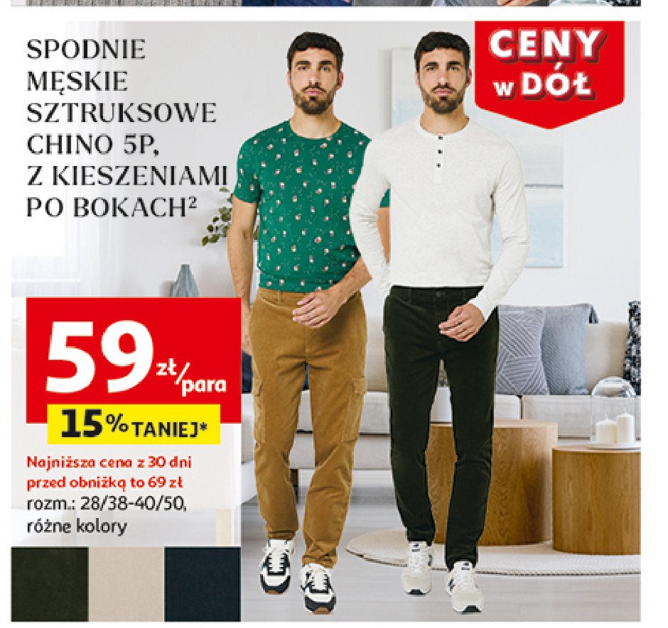 Spodnie męskie sztruksowe chino 28/38-40/50 promocja