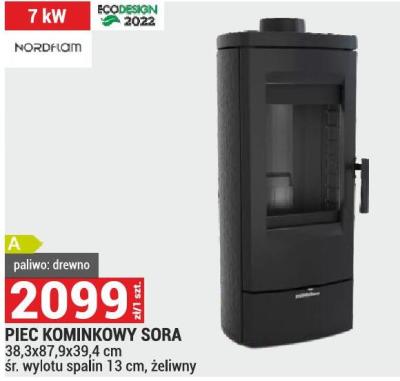 PIEC KOMINKOWY SORA 38,3x87,9x39,4 cm śr. wylotu spalin 13 cm, żeliwny promocja w Merkury Market