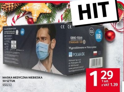 Maska medyczna niebieska 50 sztuk promocja w Selgros