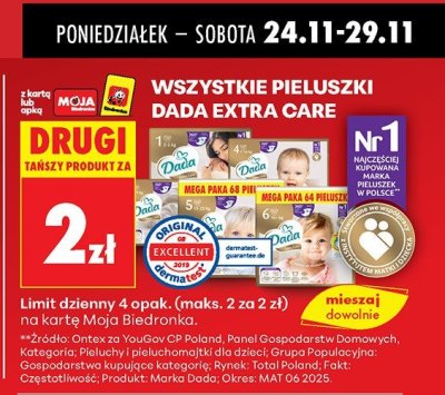 Wszystkie pieluchy Dada Extra Care drugi za 2 zł promocja w Biedronka