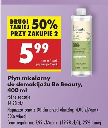 Płyn micelarny pure effect Be beauty natural promocja w Biedronka