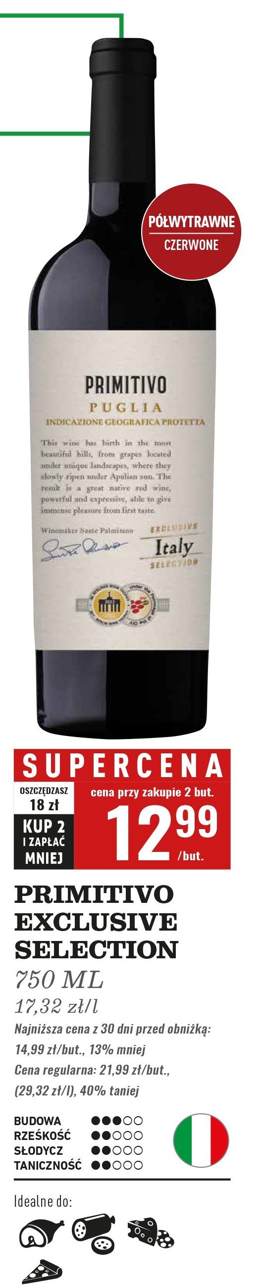 Wino PRIMITIVO PUGLIA promocja w Biedronka
