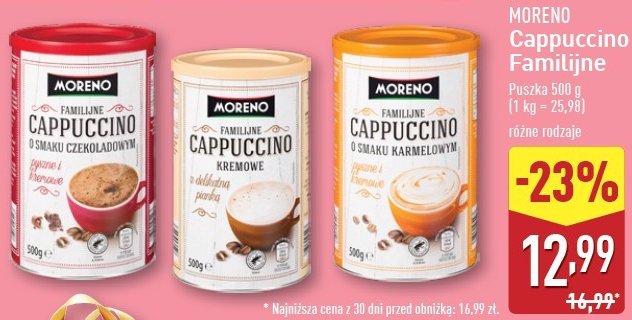 Cappucino czekoladowe puszka Moreno promocja w Aldi