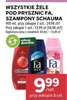 Wszystkie żele pod prysznic Fa, szampony Schauma 400 ml promocja w Stokrotka