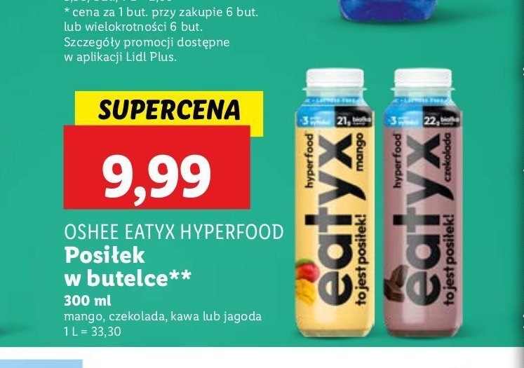 Napój jagoda bez laktozy Oshee eatyx promocja w Lidl