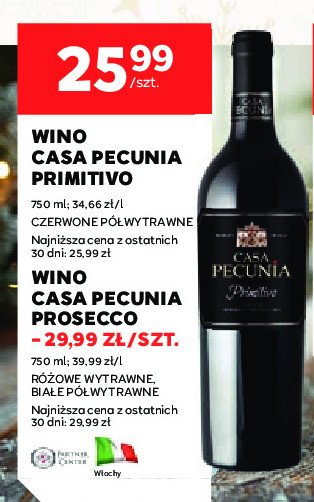 Wino wytrawne Casa pecunia prosecco doc promocja