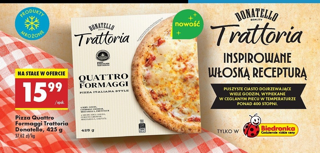 Pizza quattro formaggi Donatello pizza promocja w Biedronka