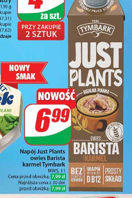 Napój barista owies karmel TYMBARK JUST PLANTS promocja w Dino