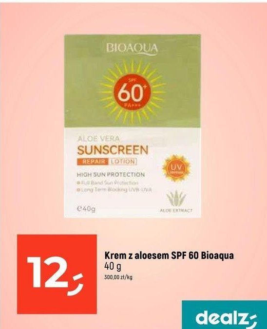 Krem z aloesem spf 60+ BIOAQUA promocja