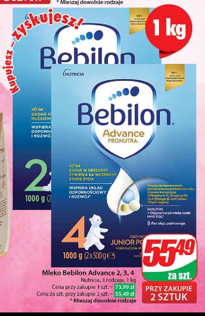 Mleko 3 BEBILON ADVANCE PRONUTRA promocja w Dino
