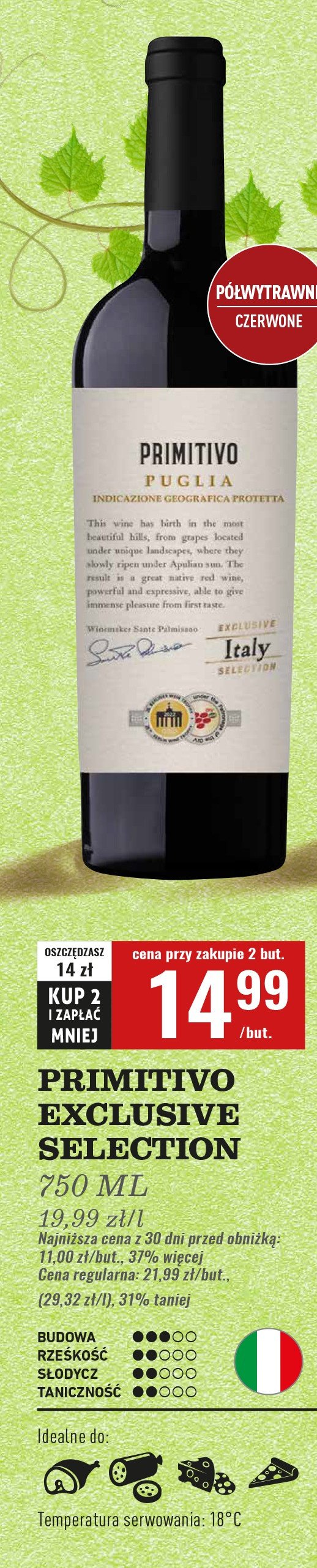 Wino PRIMITIVO PUGLIA promocja w Biedronka